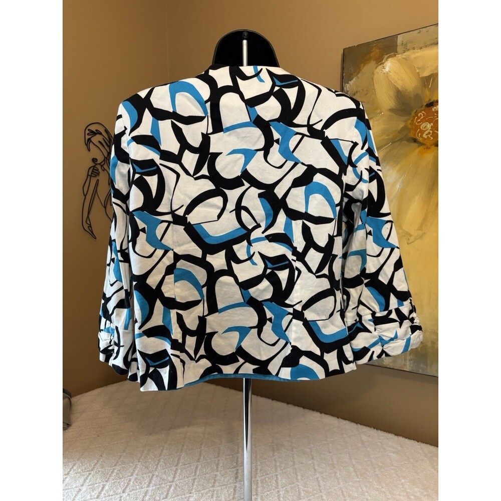 Dress Barn Blazer. Blue Black & White Design Shoulder Pads. Open Front. Lined. M - Picture 4 of 13